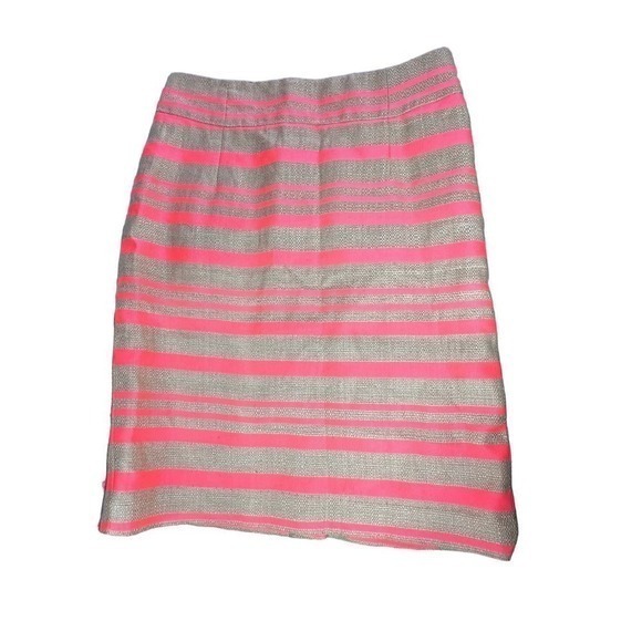 J.Crew Collection LINEN Pencil Skirt Bright‎ Orange/pink Stripe Size 0 - Picture 1 of 8